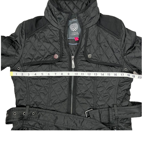 Vince Camuto Women's Quilted Jacket Size Small Belted Black Faux Suede Trim - Picture 9 of 15